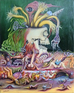"When the time is proportional" A new Exquisite Corpse with on top Pinina Podestà (It) and below Willem Den Broeder (NL). Olieverf op linnen 40x50cm 2015/16